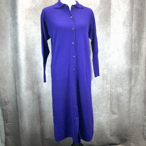 Vtg 80s Benetton Pure Lambswool Purple Maxi Cardigan Made in Italy Size 44 US 12 - Picture 1 of 6